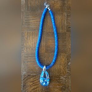 Blue Pendant Necklace 10" Long